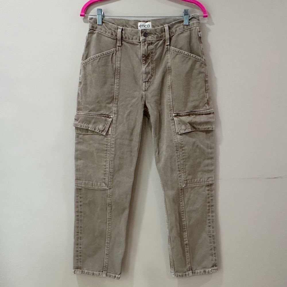 Etica Pax Denim Cargo Ankle Jeans Pockets Mink Brown Mid Rise Utility Women’s 28